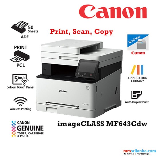 Canon imageCLASS MF643Cdw Smart and Productive 3-in-1 Colour Multifunction Printer (1Y)